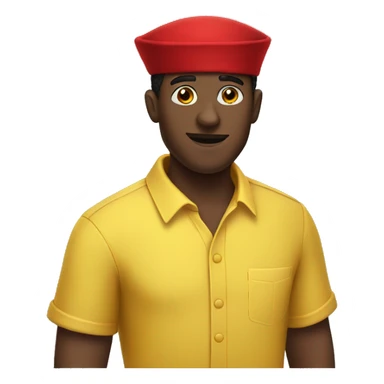 Black guy with a red Fez hat and a yellow shirt sticker