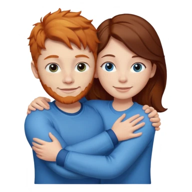 Ginger boy without facial hair hugging girl with dark brown hair. Both have blue eyes.  sticker