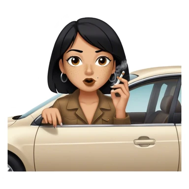 girl with black hair freckles button nose brown eyes smoking a huge blunt hanging out of a black nissan altima  sticker