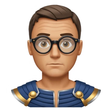 James Bond, wearing gladiator cloth, big round glassed sticker