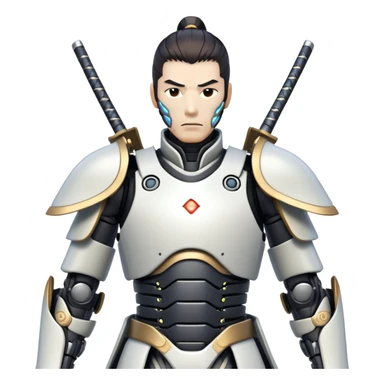 cyborg male samurai with robotic limbs and glowing cybernetic enhancements sticker