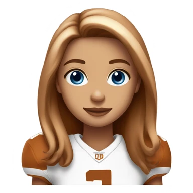 Beautiful girl, blue eyes, long beautiful light brown hair, wearing Texas Longhorn football jersey  sticker