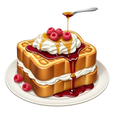 Raspberry and whip cream French toast on plate  sticker