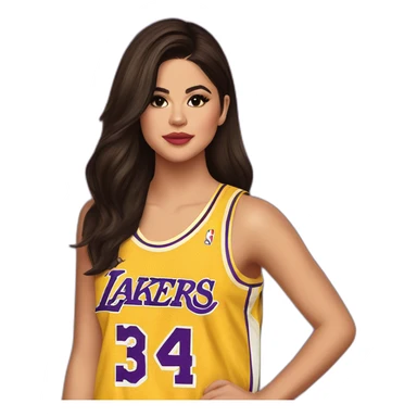 selena gomez wearing yellow lakers jersey sticker