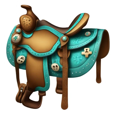 Western saddle with turquoise details and a cross on the side  sticker
