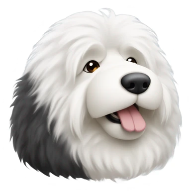 Fluffy Old English sheepdog face with the left half of his face white and the black half of his face black. White around the mouth and nose sticker