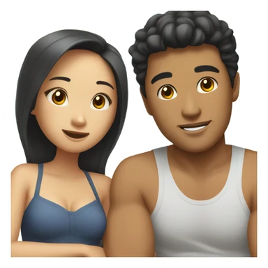 asian girl laying on the beach with american boyfriend sticker