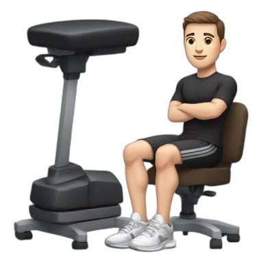 Pale skinned Fit Man With the biceps and dark brown hair in black shirt, gray sports shorts and white Sneakers Sitting on a chair sticker