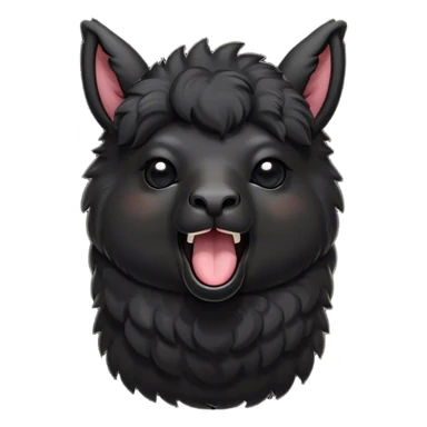 Cinematic Cute Yawning Black Alpaca Portrait Emoji, Head tilted slightly with a dramatic, wide-open yawn, showcasing a soft, plush jet-black fleece with gently drooping ears, round dark eyes barely open in drowsy contentment, Simplified yet irresistibly adorable features, highly detailed, glowing with a soft, cozy glow, high shine, relaxed yet expressive, stylized with a touch of whimsy, bright and endearing, soft glowing outline, capturing the essence of a sleepy yet affectionate alpaca, so drowsy it feels like it could stretch out of the screen and curl up for a nap! sticker