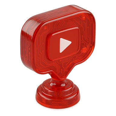 red speech bubble with a red YouTube play button, like a trophy, glossy circuit style sticker