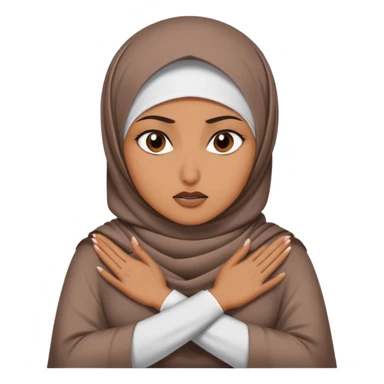 hijabi woman, furious expression, hands crossed in an X over her neck sticker