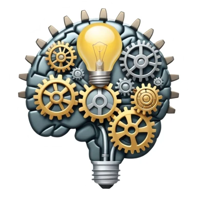 brain with lightbulb and gears, critical thinking sticker