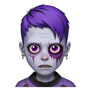 A zombie boy with black scene hair with purple streaks, ear gauges, and facial piercings  sticker