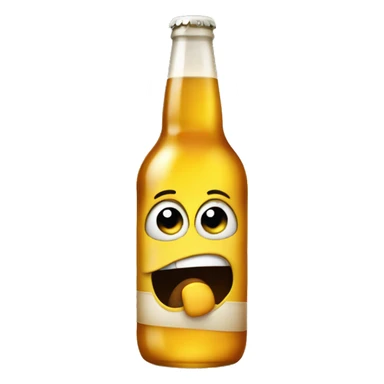 Drunk emoji holding a beer bottle, with one eye half-closed, a wobbly expression, and flushed cheeks, showing signs of intoxication sticker