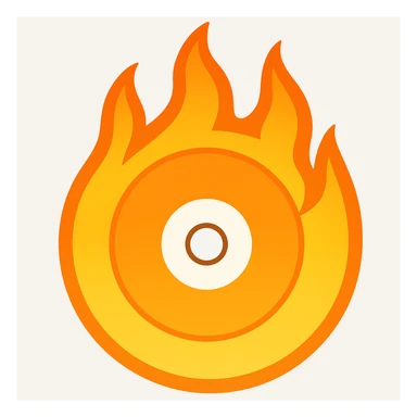 A minimalist CD disc with a subtle fire design, emoji style, orange flames, with taller flames sticker