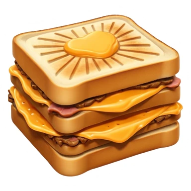 kavurma meat toasted sandwich object icon, grilled toasted bread, sautéed Turkish kavurma beef filling, melted cheese, juicy meat texture, golden brown crust, warm steam rising, 3D cartoon, mobile game icon style, centered, clean background, no text, no watermark sticker
