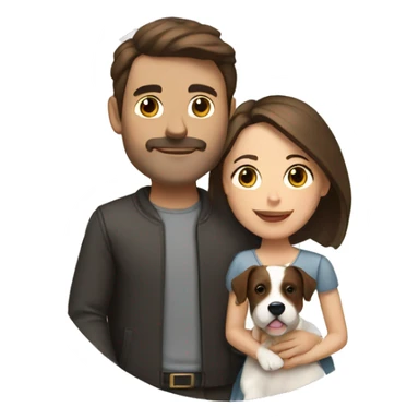 Brunette husband and wife with small white and brown dog sticker