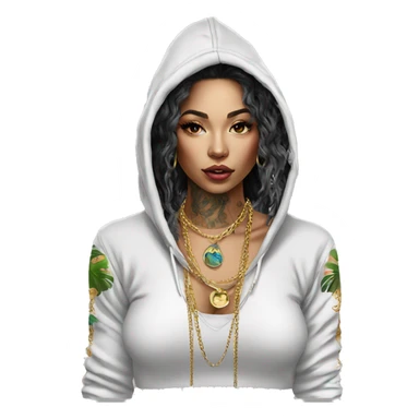 Trendy lady tropical baroque hoodie with tattoos and gold chain sticker