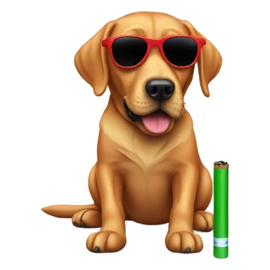 Red Labrador with sunglasses and a cigarette sticker