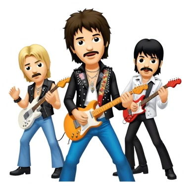 Icon for Rock Music: collage of iconic rock musicians—Klaus Meine, Jimi Hendrix, Kurt Cobain, Freddie Mercury, and Ozzy Osbourne—playing electric guitars and singing on stage. Capturing the powerful energy and rebellious spirit of rock. Transparent background. sticker