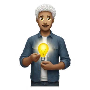 white curly-haired guy holds a light bulb in his hands sticker