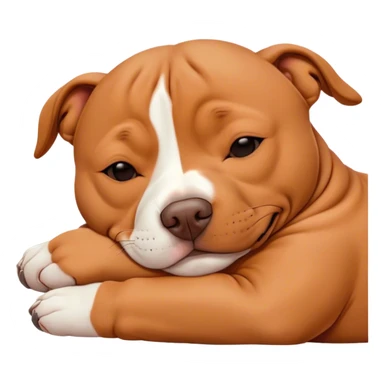 Meme-Worthy Cute Sleeping Red/Fawn Staffordshire Bull Terrier Portrait Emoji, Head resting peacefully with a contented smile, showcasing a delightfully compact build and a luxuriously soft red/fawn Fur with subtle white highlights, eyes shut in a serene nap, Simplified yet hilariously adorable features, highly detailed, glowing with a soft, drowsy light, high shine, relaxed and utterly lovable, stylized with an air of playful laziness, bright and heartwarming, soft glowing outline, capturing the essence of a comically sleepy guardian, so meme-worthy it feels like it could instantly become the next viral sensation of adorable slumber! sticker