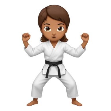 Ragazza castana che pratica karate, ha la cintura nera ed io tradizionale kimono bianco del karate, tira un calcio laterale oppure un pugno oppure è in posizione di guardia sticker