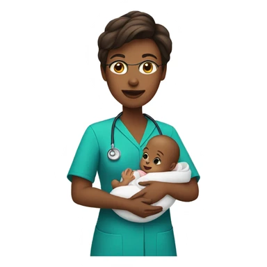 Female doctor holding a baby sticker