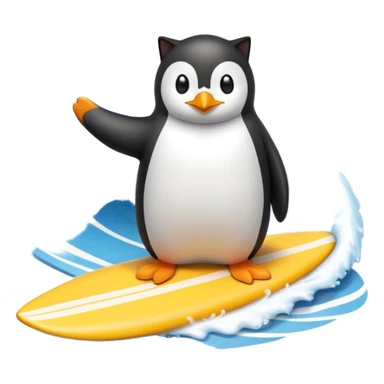 Un chat qui fais du surf avec un pingouin  sticker