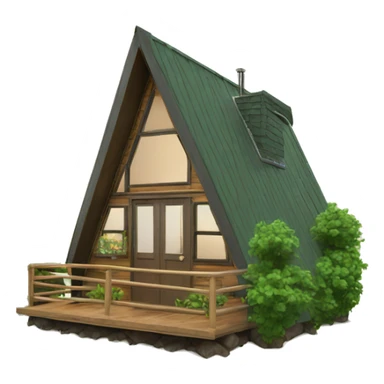 modern a-frame cabin with green bushes in front sticker