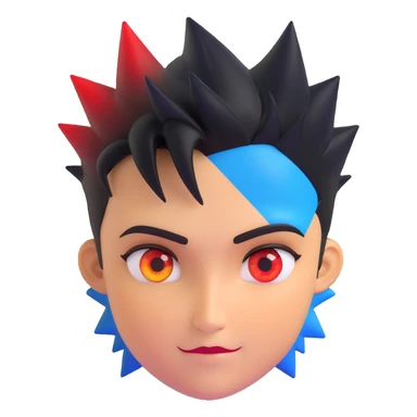 round emoji face left half black shadow, right half glowing golden, left eye intense red, right eye calm blue, confident tilted smirk, short spiky hair half black half golden, no background, silent power and confidence sticker