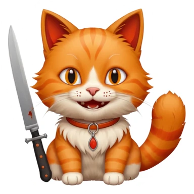 a smile cat, it's hands have a knife with blood sticker