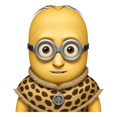 a minion wearing ancient animal skin cloth, half body, icon sticker