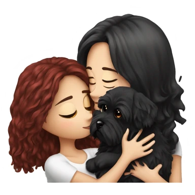 Dark-red-haired girl kiss her Black-Maltese-Black-dog sticker