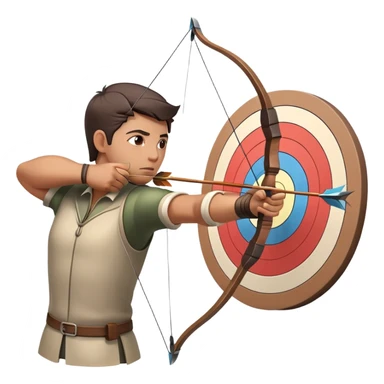 An archer drawing a bow and aiming an arrow at a target, with perfect focus and precision. The target is visible in the background, featuring concentric rings. The scene captures the concentration and skill involved in archery, emphasizing the elegance and accuracy of the sport. sticker