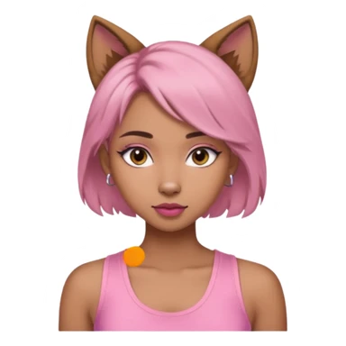 chica morena clara, corte de cabello wolf cut medio, con una blusa de tirantes simple, rosa y coquette sticker