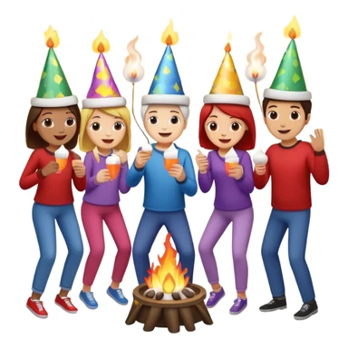 Friends making smores and dancing sticker