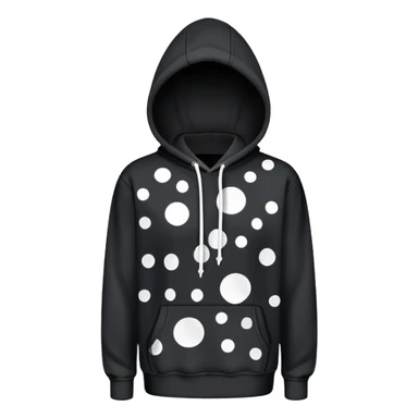 The BLACK Denim Tears Hoodie features a black base with distinctive white open circle spots with empty space in the middle, These hollow ring-like patterns are scattered across. sticker