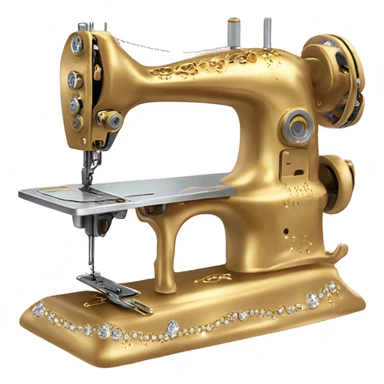 Gold and diamond King's Favorite Sewing Machine and mannequin with diamonds everywhere as if it glows like a personal gift from God sticker