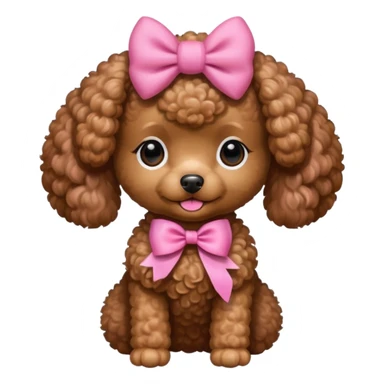 Brown toy poodle with pink bow sticker