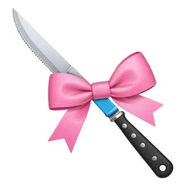 Kitchen knife with a pink bow tied around the handle, emoji style, simple, flat vector, white background, only one object sticker
