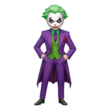 The Joker villain character full body with green hair, purple suit, white face, red lips sticker