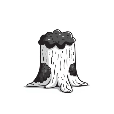 mossy tree base, hand-drawn doodle style, simple black lines, playful and minimal sticker
