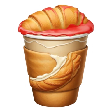 disposable coffee cup with latte art and croissant sticker