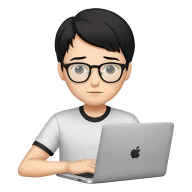 un estudiante con lentes y su laptop CON CAMISA Y CABELLO NEGRO sticker