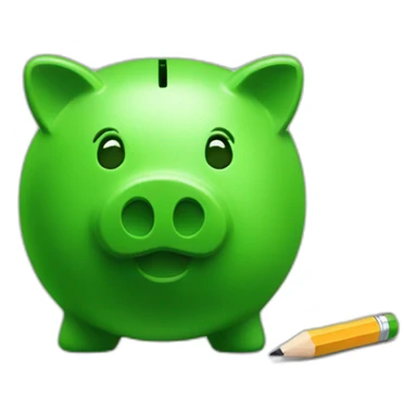 green piggybank holding a pencil sticker