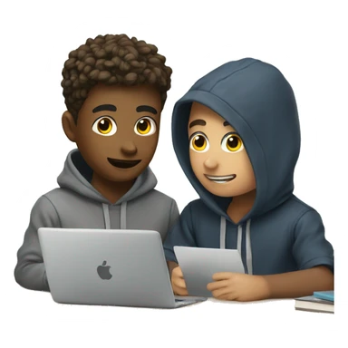 Young man with hoodie helping his friend to learn how to use artificial intelligence  sticker