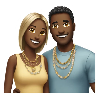smiling couple indoors with jewelry sticker