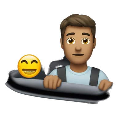 A man looks in the rearview mirror in the car sticker