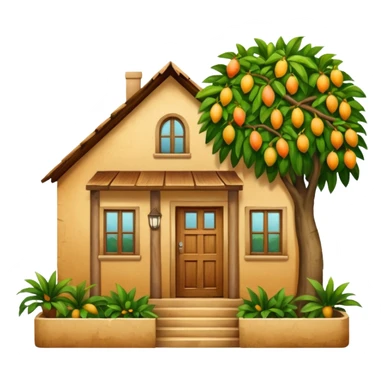 A simple light brown wooden house from a barrio with a mango tree nearby sticker